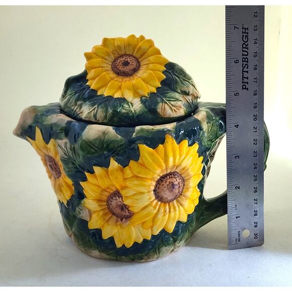TEAPOT/WORLD BAZAAR-Sunflowers-Green-Floral-Garden-Holds 3 Cups - Picture 8 of 10